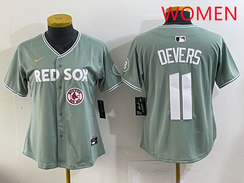 Women 2025 Boston Red Sox #11 Devers Light Green Joint Name Nike MLB Jersey style 1